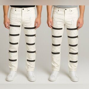 Veyron Calanari White Zipper Jeans Lot‎ of 2 NWT Size 40 Streetwear Punk